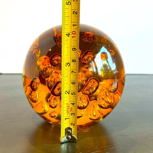 VTG  Murano Amber Art Glass Sphere Ball Paperweight Controlled Bubbles 3Lb - Picture 2 of 5